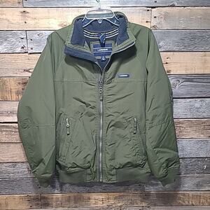 Lands End Squall Jacket Mens Size SMALL Green Navy Blue Nylon Waterproof